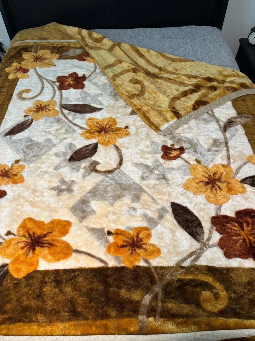Vintage Floral Hawaiian Korean Mink Acrylic Plush Blanket Reversible 68x86” Full